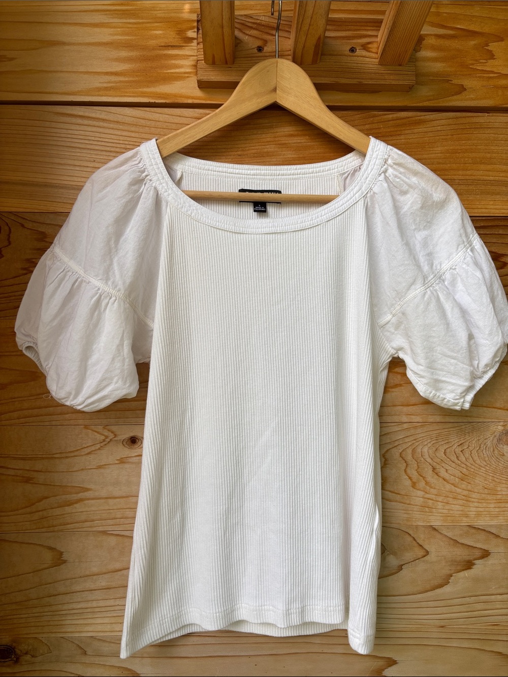 J.Crew White Ribbed Puff Sleeve Tee 100% Cotton Size Small